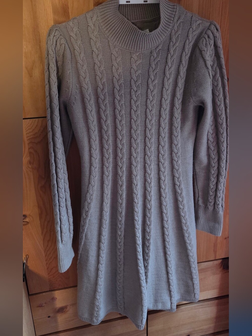 Eliza J. Taupe Cable Knit Fit & Flare Mock Neck Dress Size Small